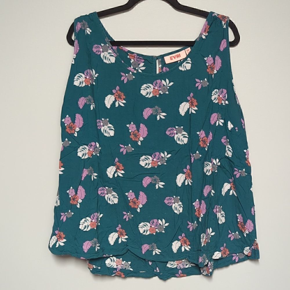 EVRI Green Floral Sleeveless Blouse
